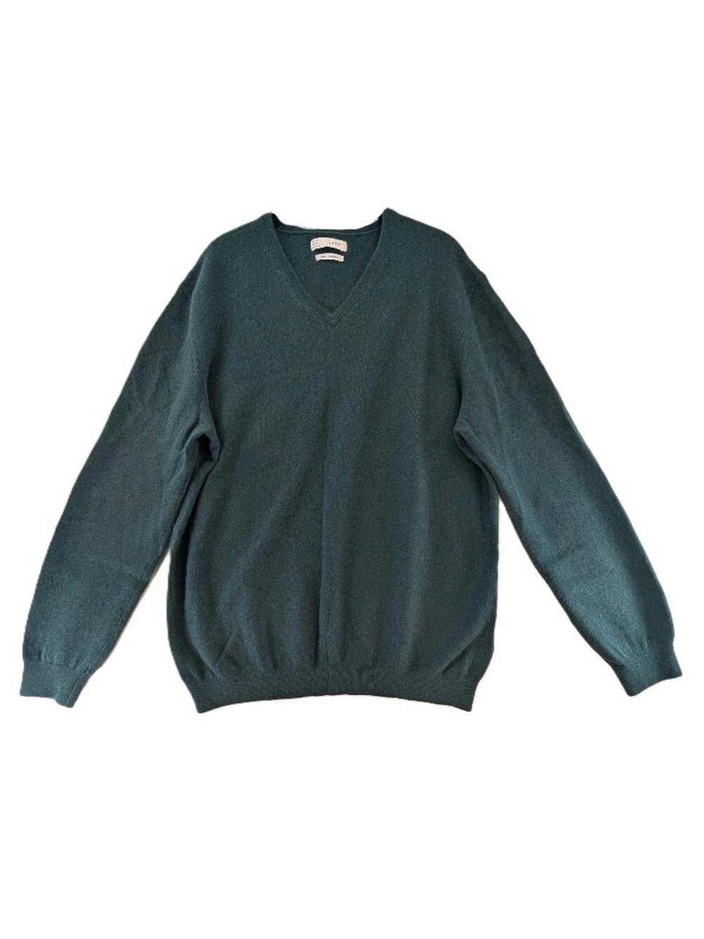 Celio 100% Cashmere Sweater Mens Size XXL Forest Green High V-Neck Pullover